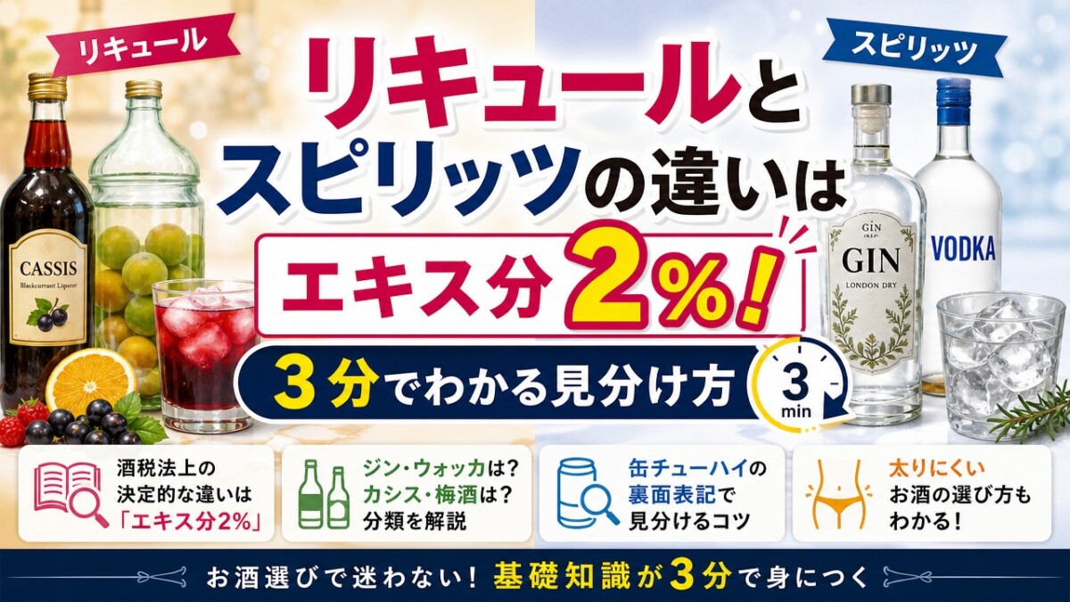 リキュールとスピリッツの違いはエキス分2%!3分でわかる見分け方
